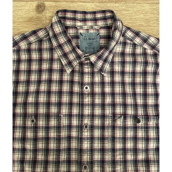 L.L. Bean Mens Button Up Shirt Metal Buttons Plaid 100% Cotton Casual Size Large - Picture 2 of 5